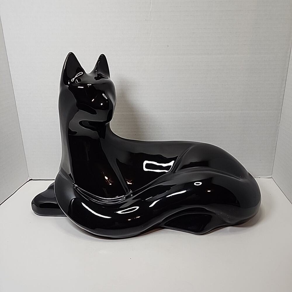 Vtg Haegar Black Ceramic Cat Statue Mid-Century Modernist Style 10"×14"×7"